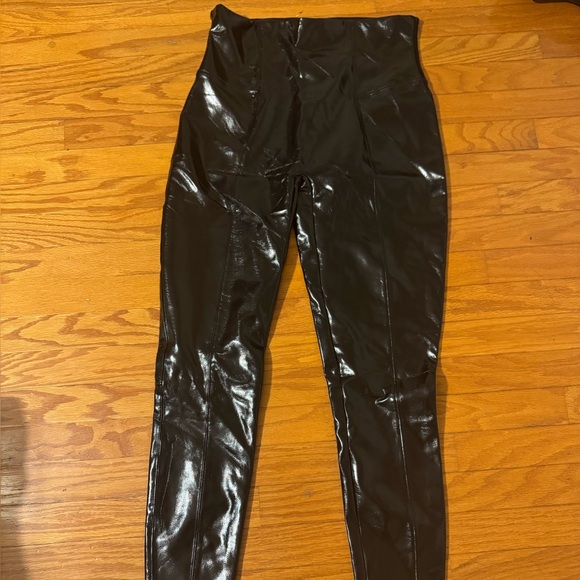 SPANX Faux Patent Leather Leggings Black Liquid Gloss Pants Classic Sz. XL - Picture 2 of 8
